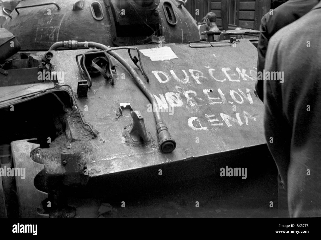 protest, tank, message, Dubcek Stock Photo