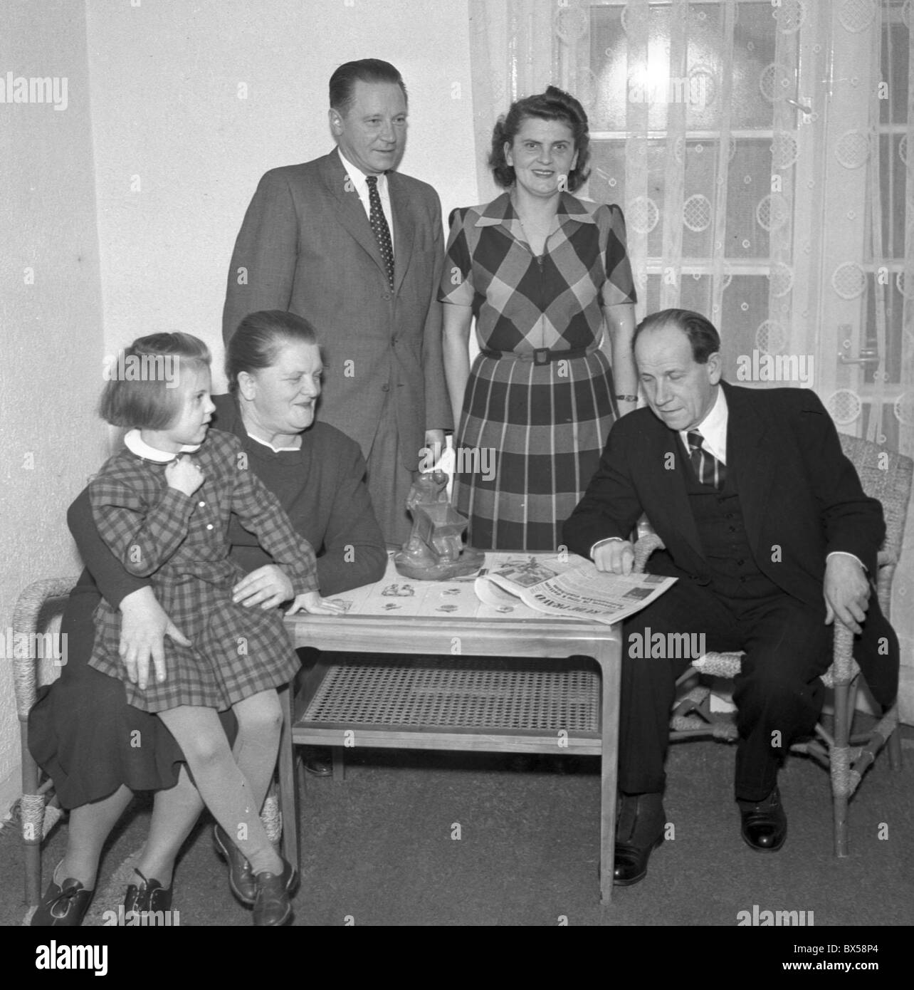 Czechoslovakia - Prague 1948.  Prime Minster Antonin Zapotocky at home with family. CTK Vintage Photo Stock Photo