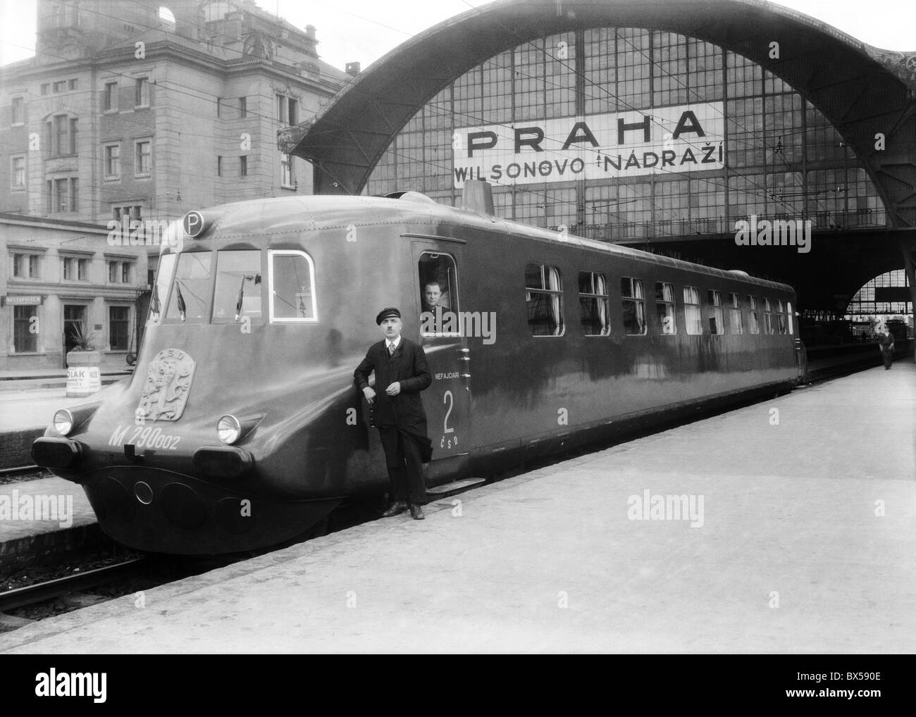 Prague 1933, Wilson Train Station, Diesel powered express train Stock Photo  - Alamy