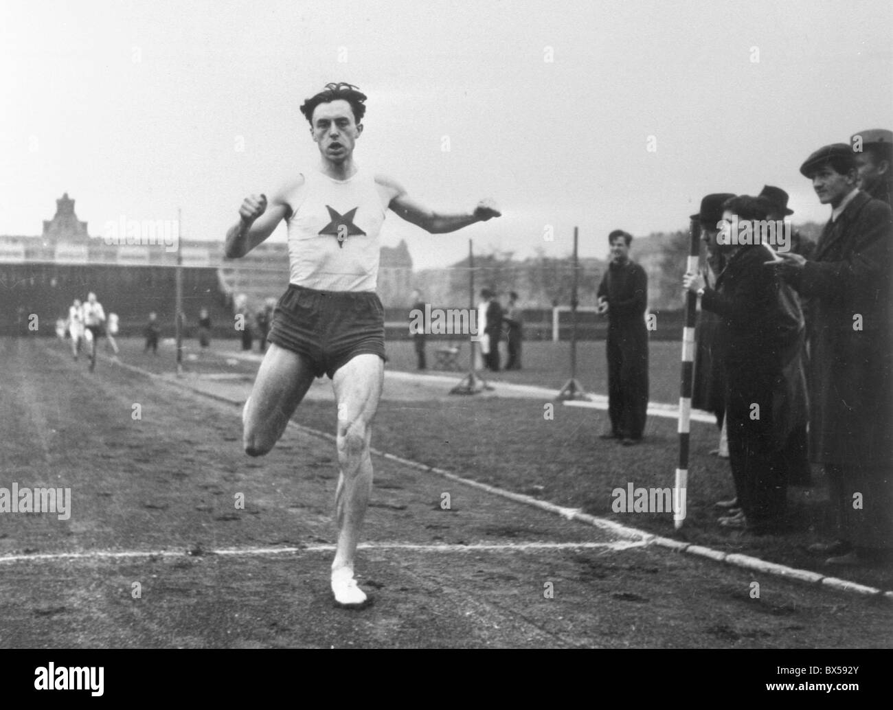 Runner Evzen Rosicky at finnish line Stock Photo Alamy