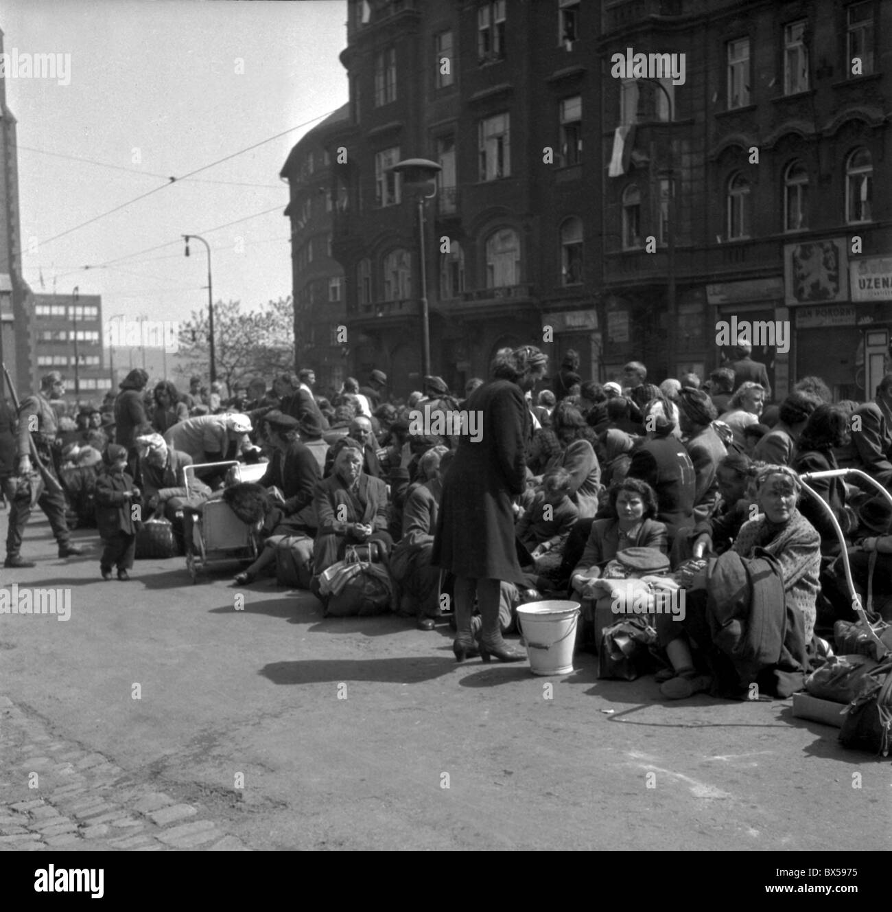 May 1945, German citizens who lived in Prague all their lives are forcibly repatriated to Germany. Stock Photo