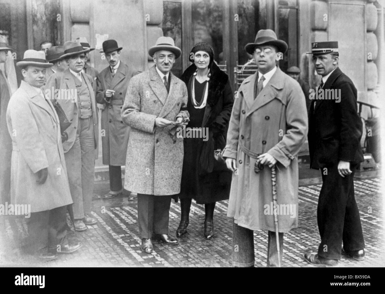 French writer Andre' Maurois, a.k.a Emil Herzog after arrival to Prague in 1930. Stock Photo