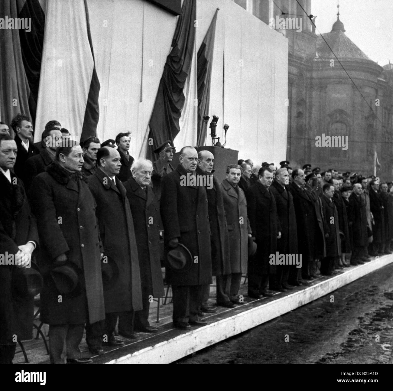 Prague, February 1948, from left Alois Petr, Zdenek Fierlinger, Jaromir Dolansky, Zdenek Nejedly, Vaclav Nosek, Jan Masaryk, Stock Photo