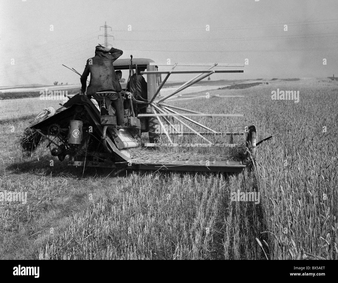 Czechoslovakia 1948. Wheat harvest using "modern" agricultural