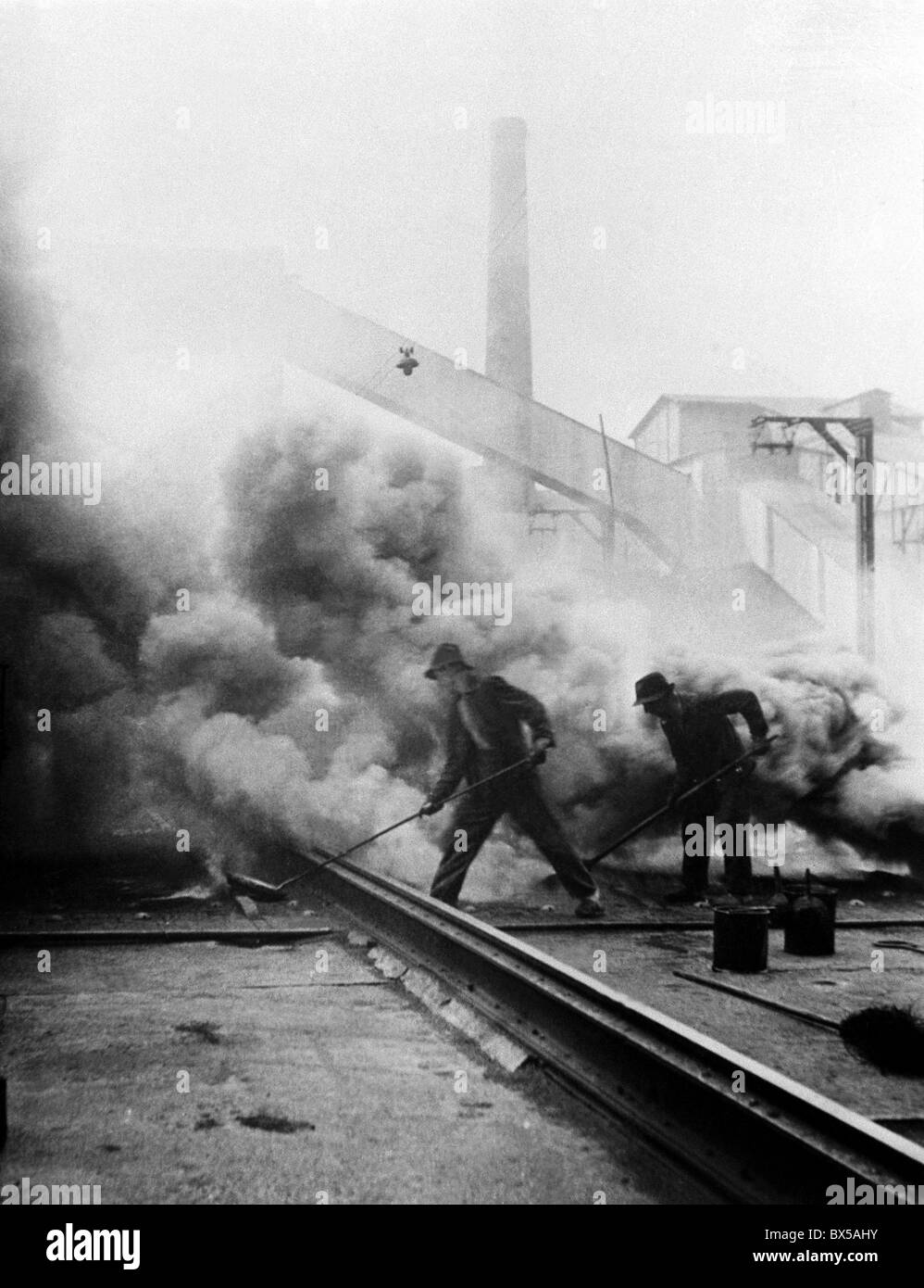 Ostrava Czechoslovakia, 1951. Iron plant workers work at steel plant