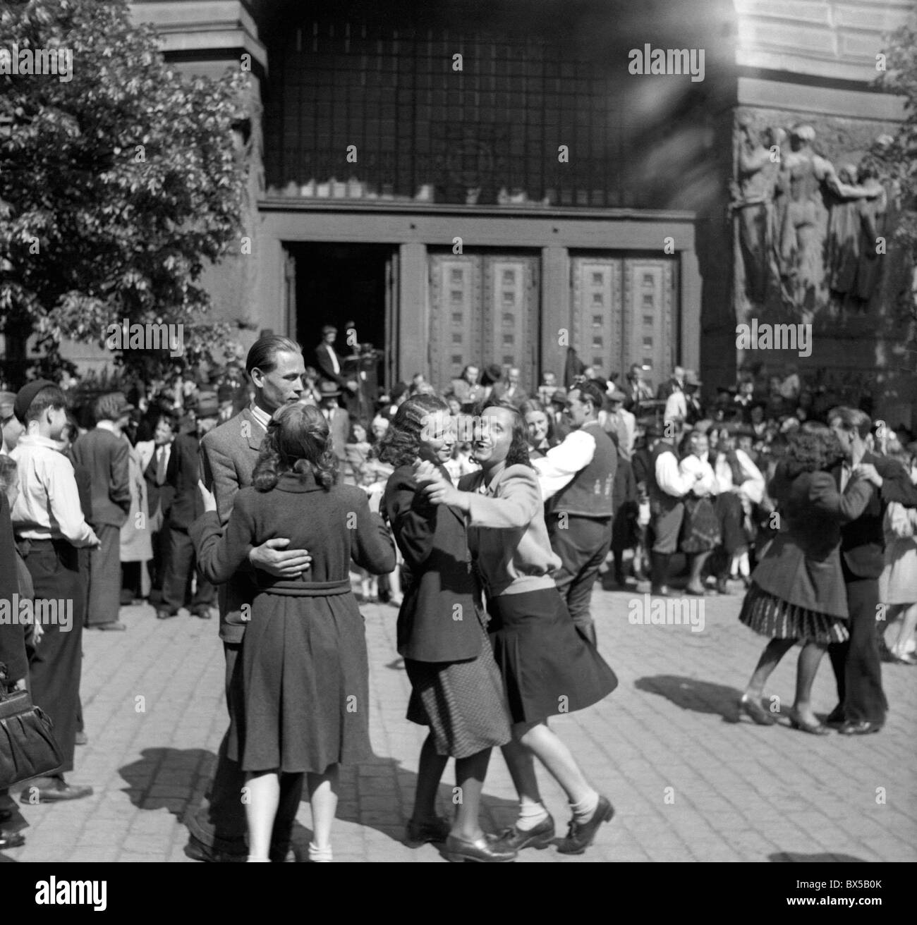 Czechoslovakia 1946. Prague citizens celebrate one year anniversary of WWII end on May 9th 1946. Stock Photo