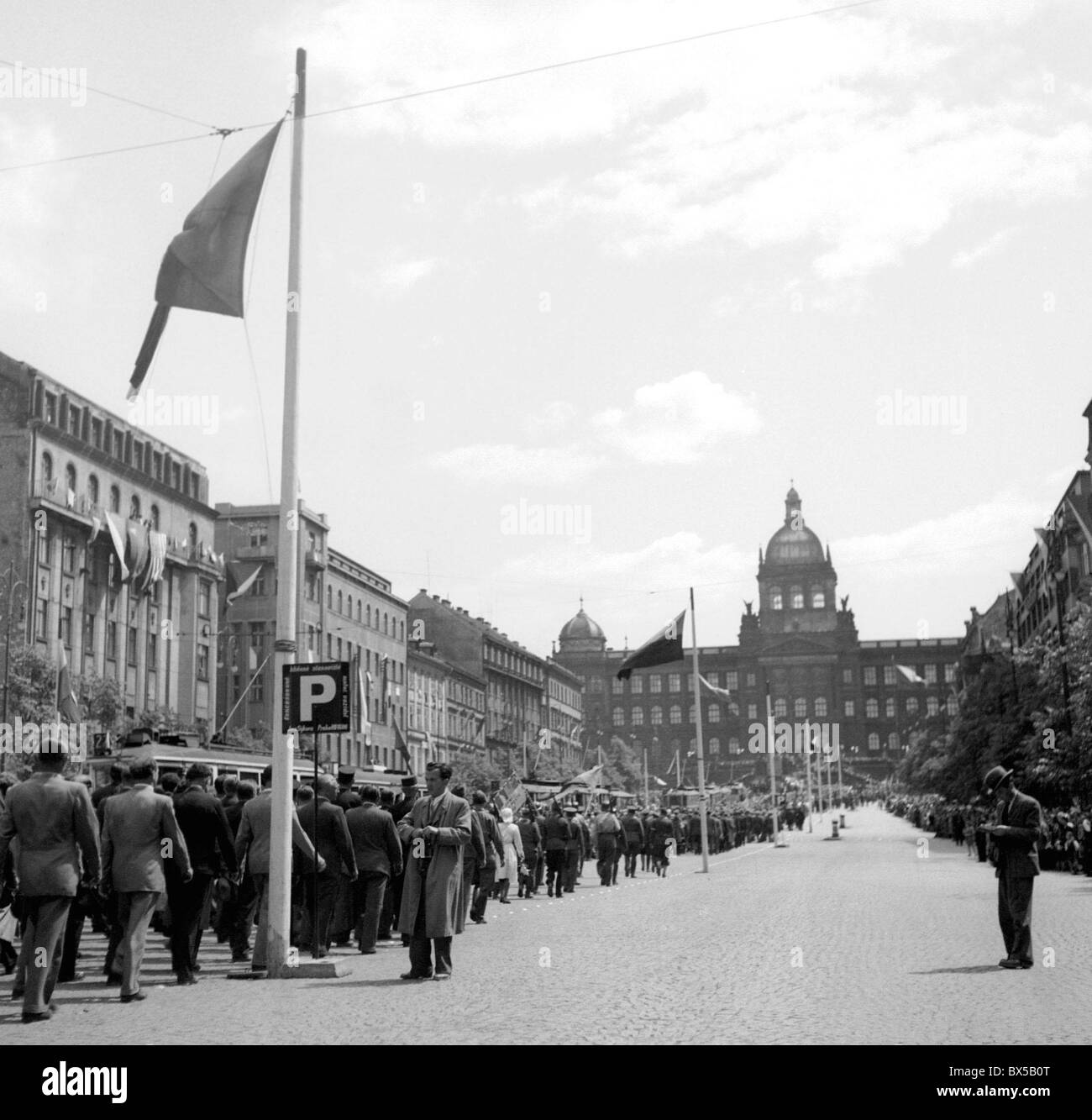 Czechoslovakia 1946. Prague citizens celebrate one year anniversary of