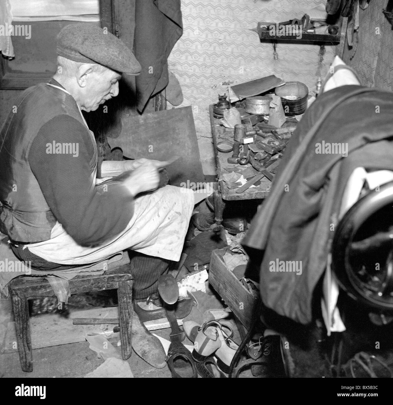 Czechoslovakia 1946, shoe repair. CTK Vinatge Photo Stock Photo