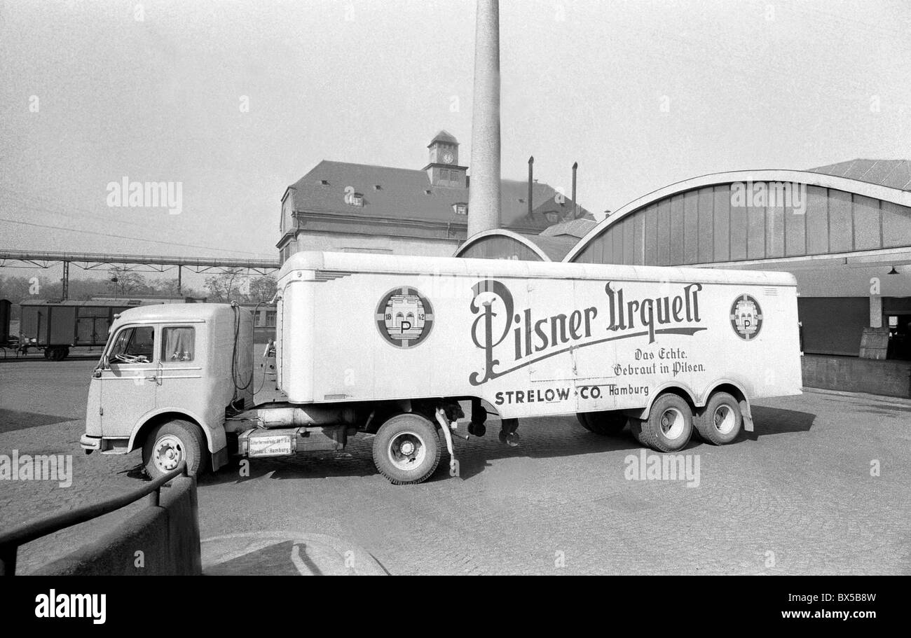 Pilsner Urquell beer brewery, truck Stock Photo