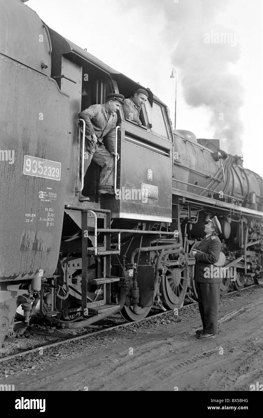 train dispacher, steam locomotive, engineer Stock Photo