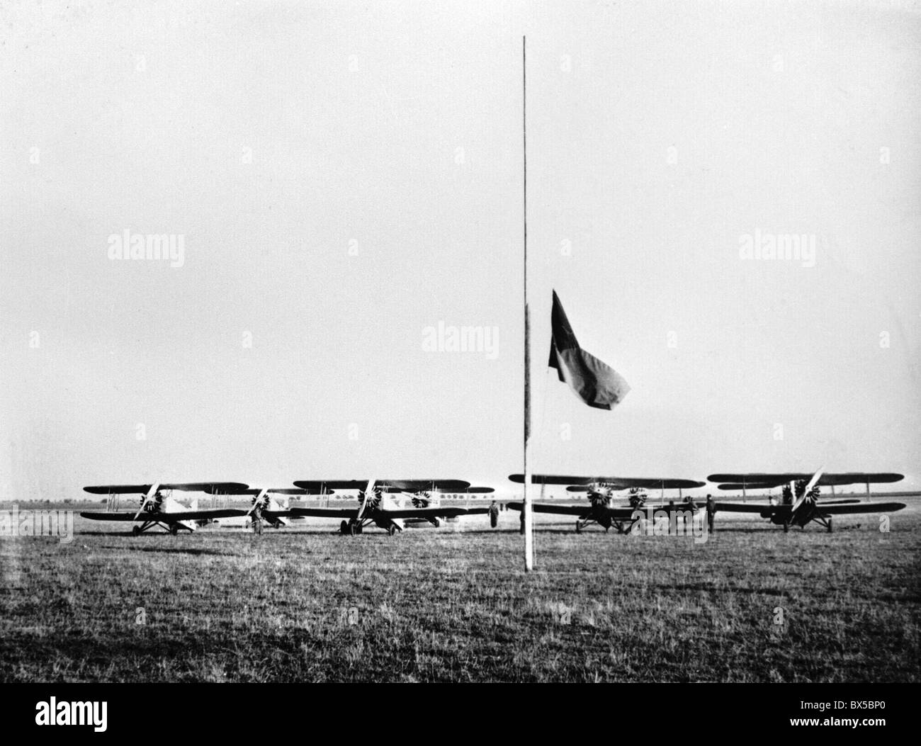 Czechoslovak flag flaying at half mast during the national mourning. Stock Photo