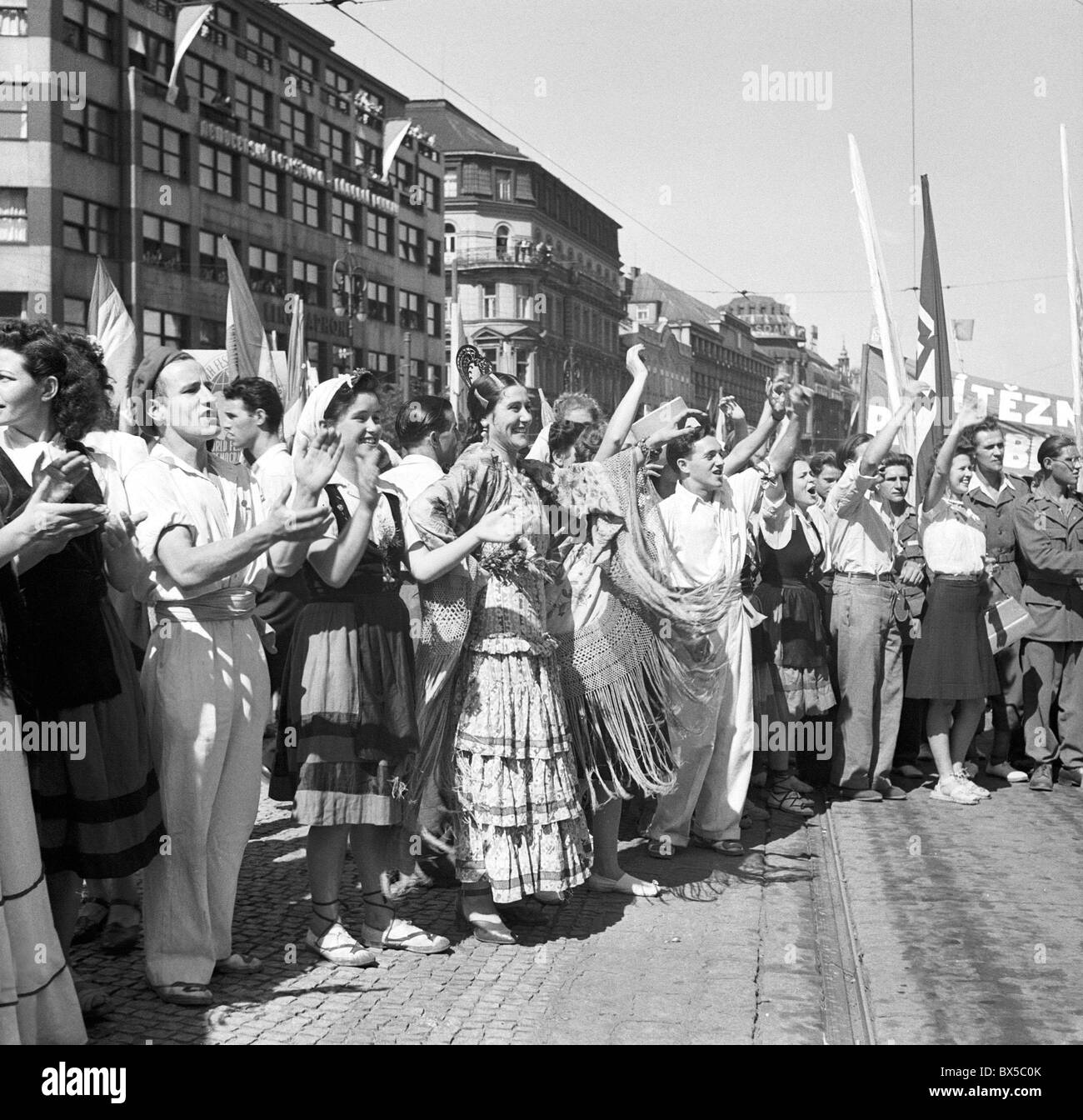 Czechoslovakia - Prague, 1947.  Dancing students during International festival of youth and students. CTK Vintage Photo Stock Photo