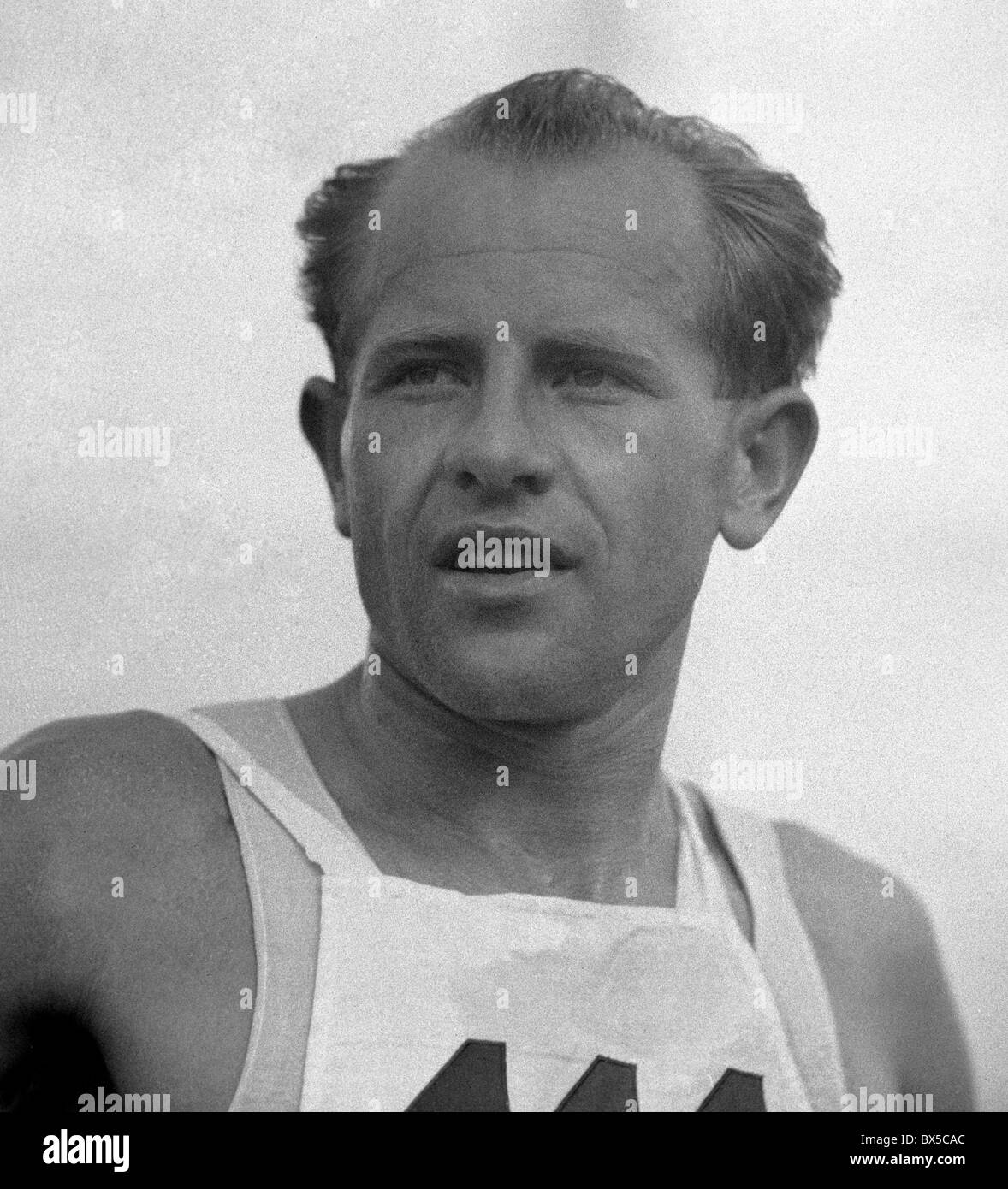 Czechoslovakia - Prague 1948. Long distance runner and future winner of four gold Olympic medals Emil Zatopek. CTK Vintage Stock Photo