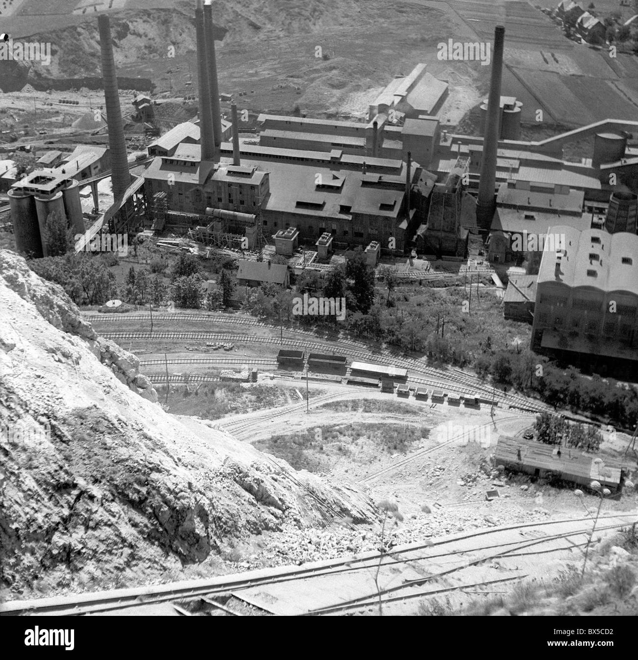 Czechoslovakia, Schtramberg 1948. Stone mine with lime factory. CTK Vintage Photo Stock Photo
