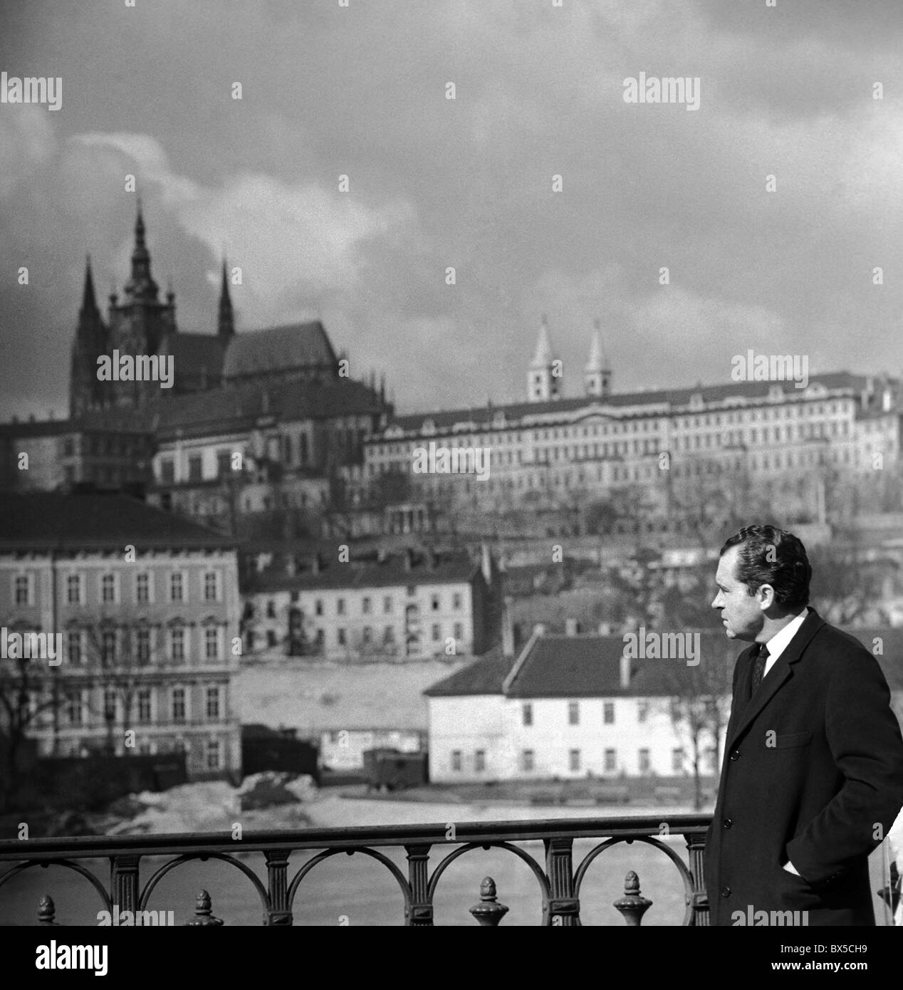 Richard Nixon looks at Prague Castle during his visit to Prague, March 1967. CTK Photo/Jan Barta Stock Photo