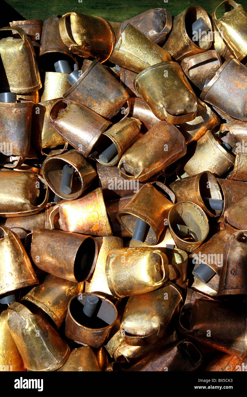 cowbell bell pattern texture in market shop golden color Stock Photo