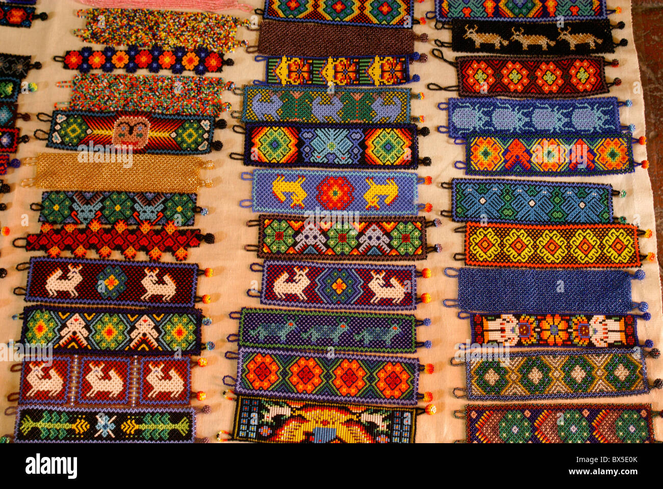 Huichol Indian bead bracelets, San Miguel de Allende, Mexico. Stock Photo