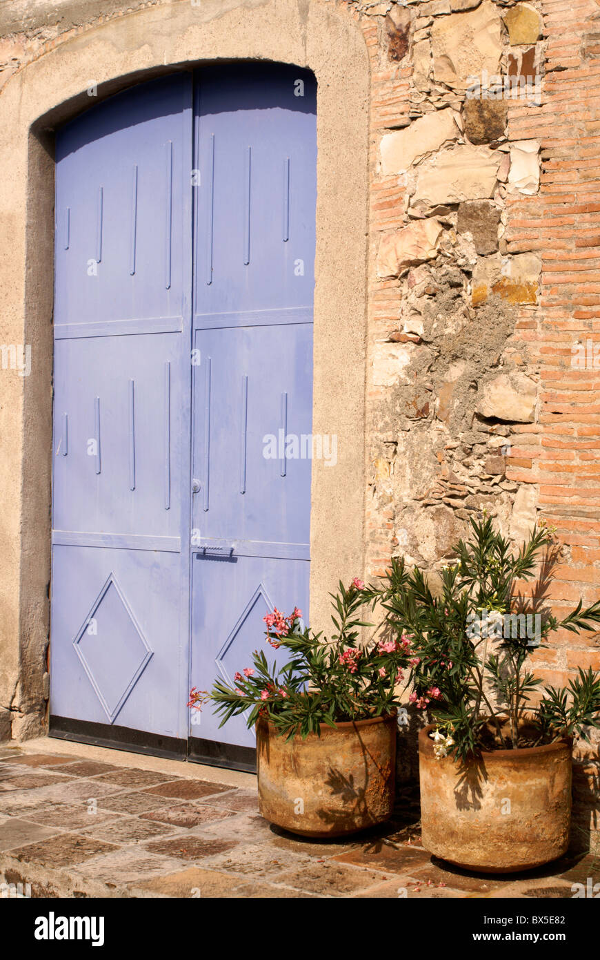Blue door in Fabrica La Aurora Art and Design Center, San Miguel de Allende, Mexico. Stock Photo