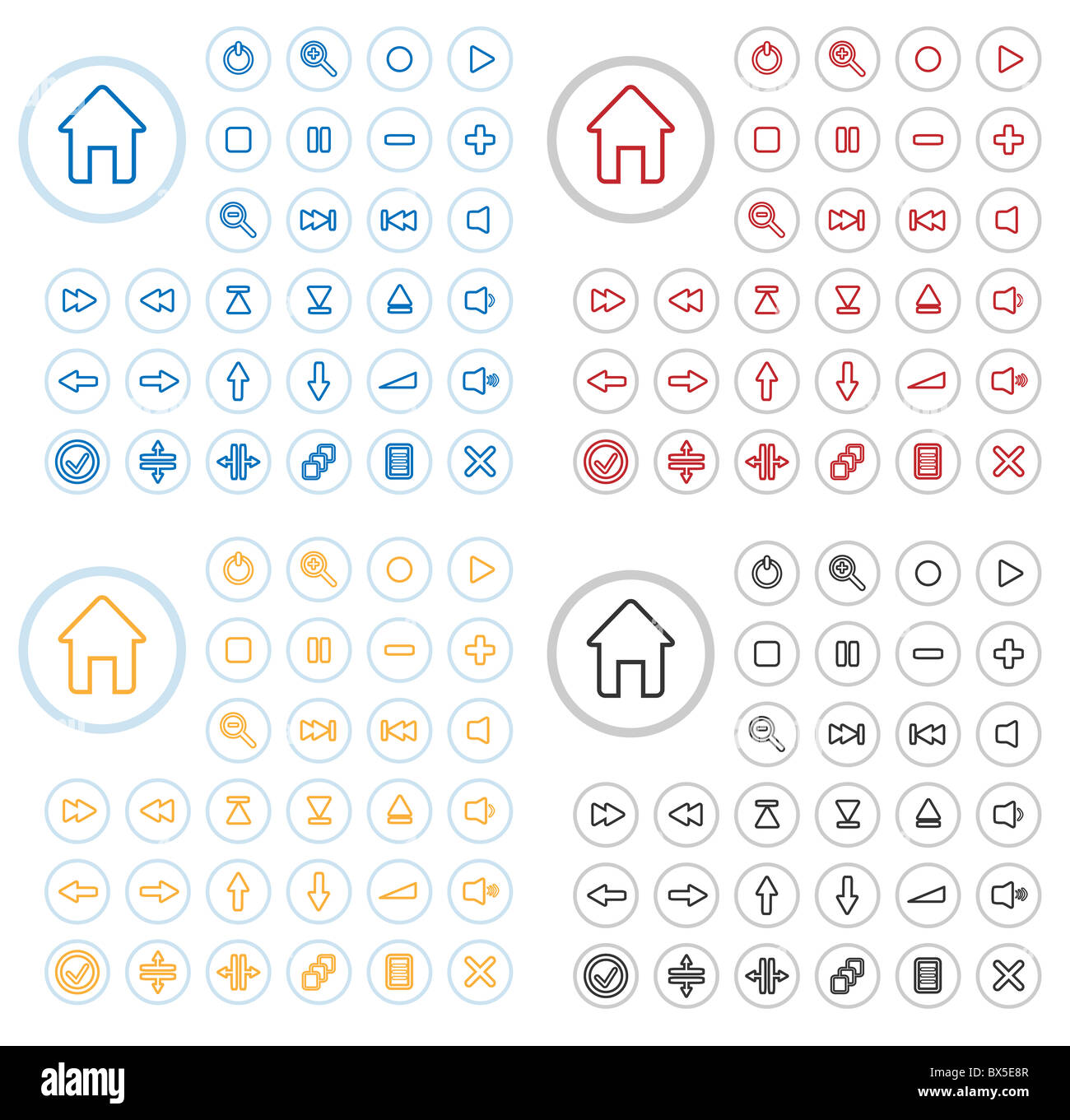 Collection of vector audio buttons. Easy to edit, any size, different colors. Stock Photo