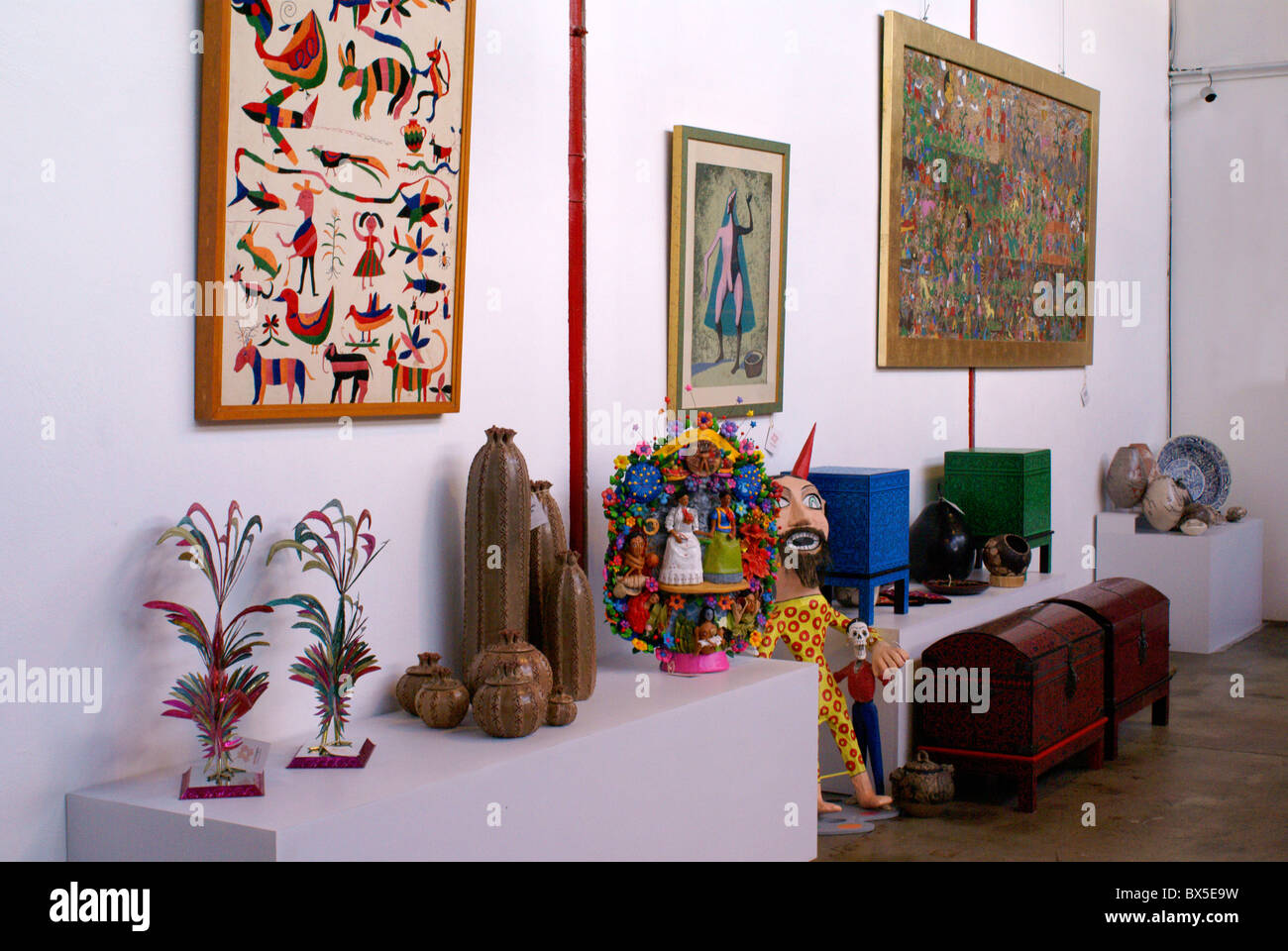 Mexican folk art gallery at Fabrica La Aurora Art and Design Center, San Miguel de Allende, Mexico. Stock Photo