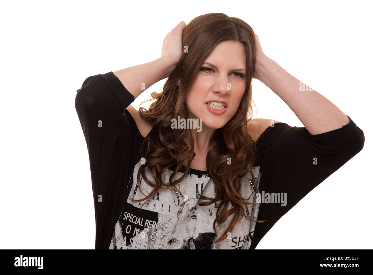 woman pulling her hair out Stock Photo Alamy