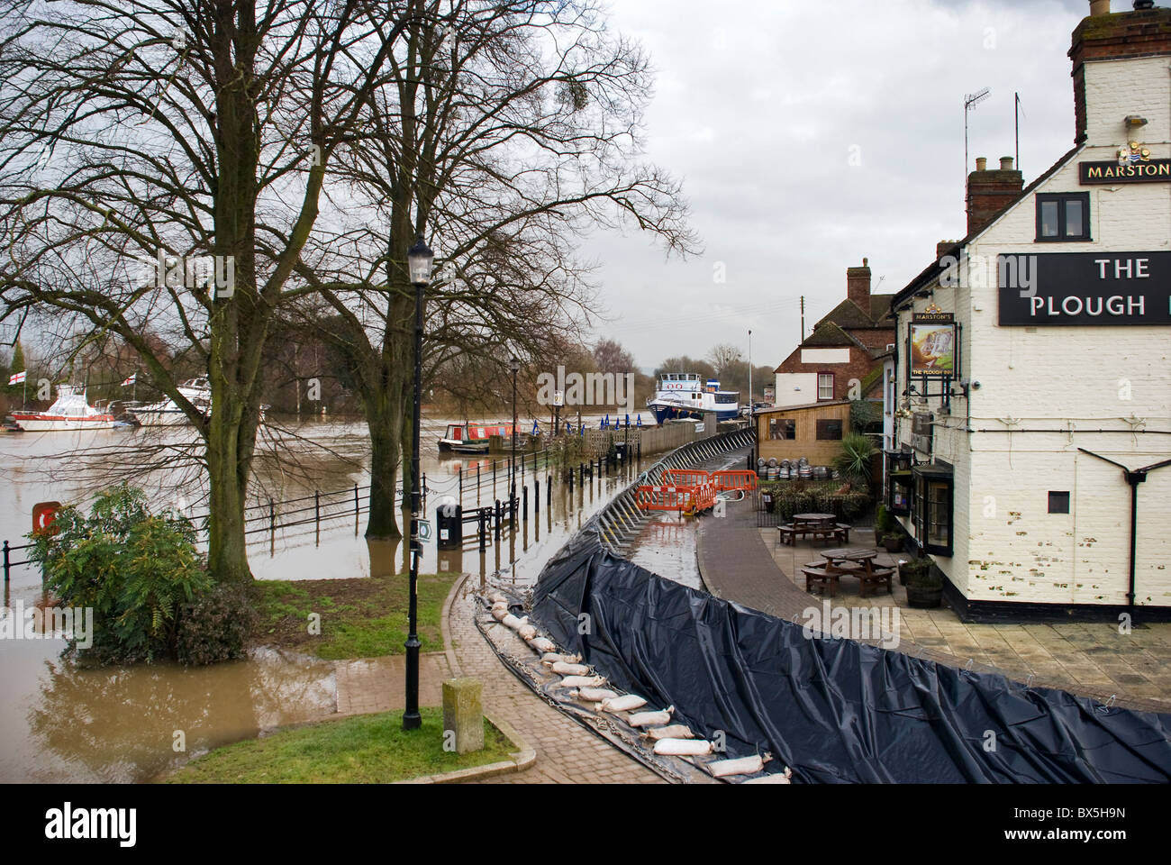 Floodwater from the River Severn at Upton upon Severn, Worcestershire, England, United Kingdom