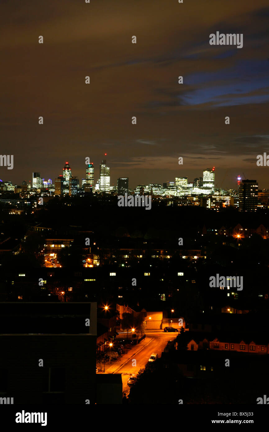Rooftop view across the East End to the City of London from Bromley by Bow, London, UK Stock