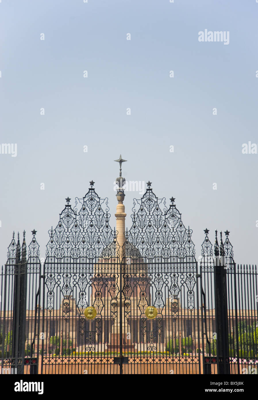 Iron Gates designed by Edwin Lutyens in front of Rashtrapati Bhavan, President of India's official residence, New Delhi, India Stock Photo