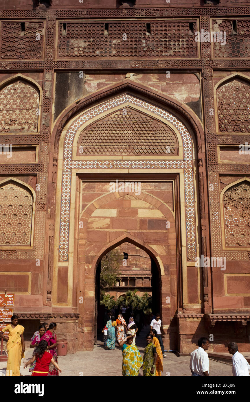 The ornate Amar Singh Gate, the entrance to the Agra Fort, UNESCO World Heritage Site, Agra, India, Asia Stock Photo