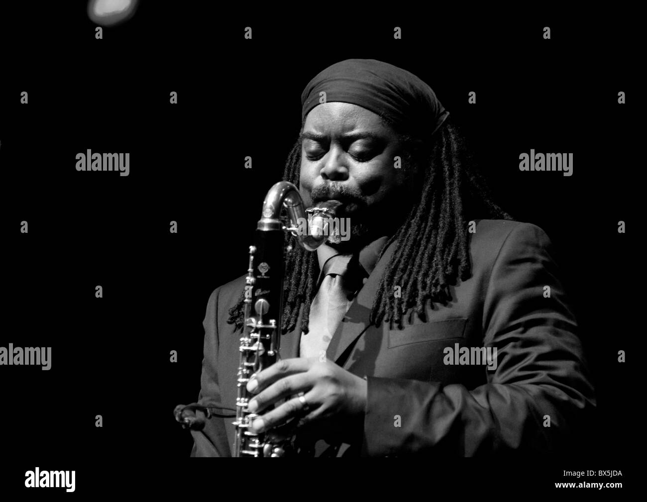 Jazz saxophonist Courtney Pine on stage, 2010 Stock Photo