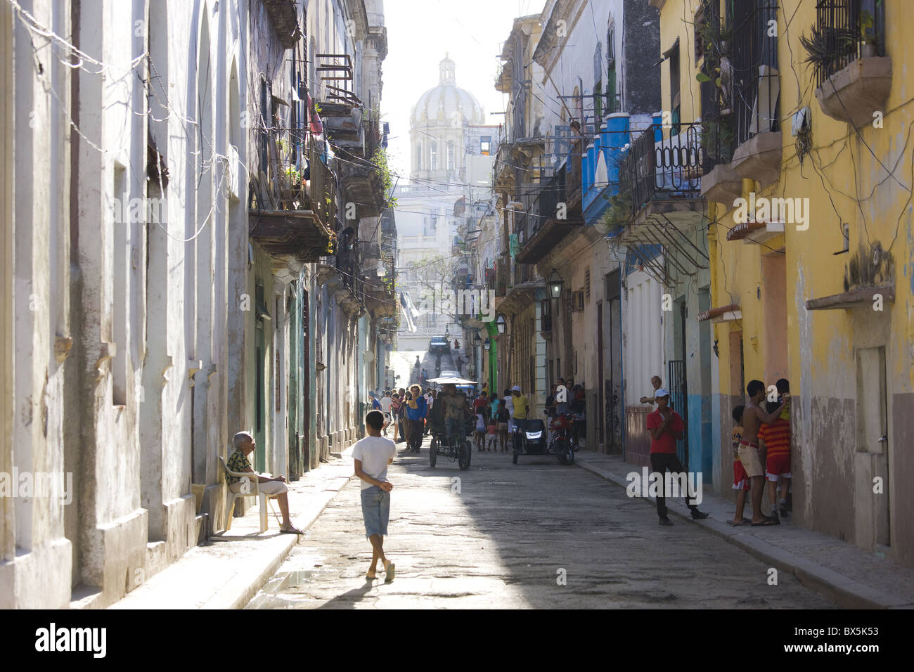 View along a typical residential street in Havana, Cuba Stock Photo