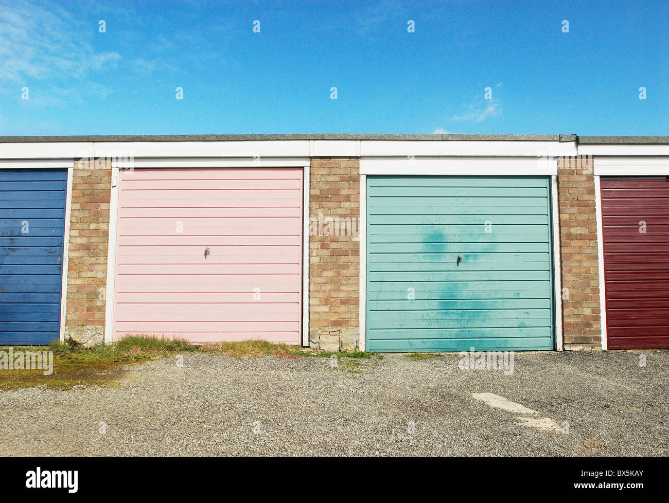 Single garages on an estate UK Stock Photo