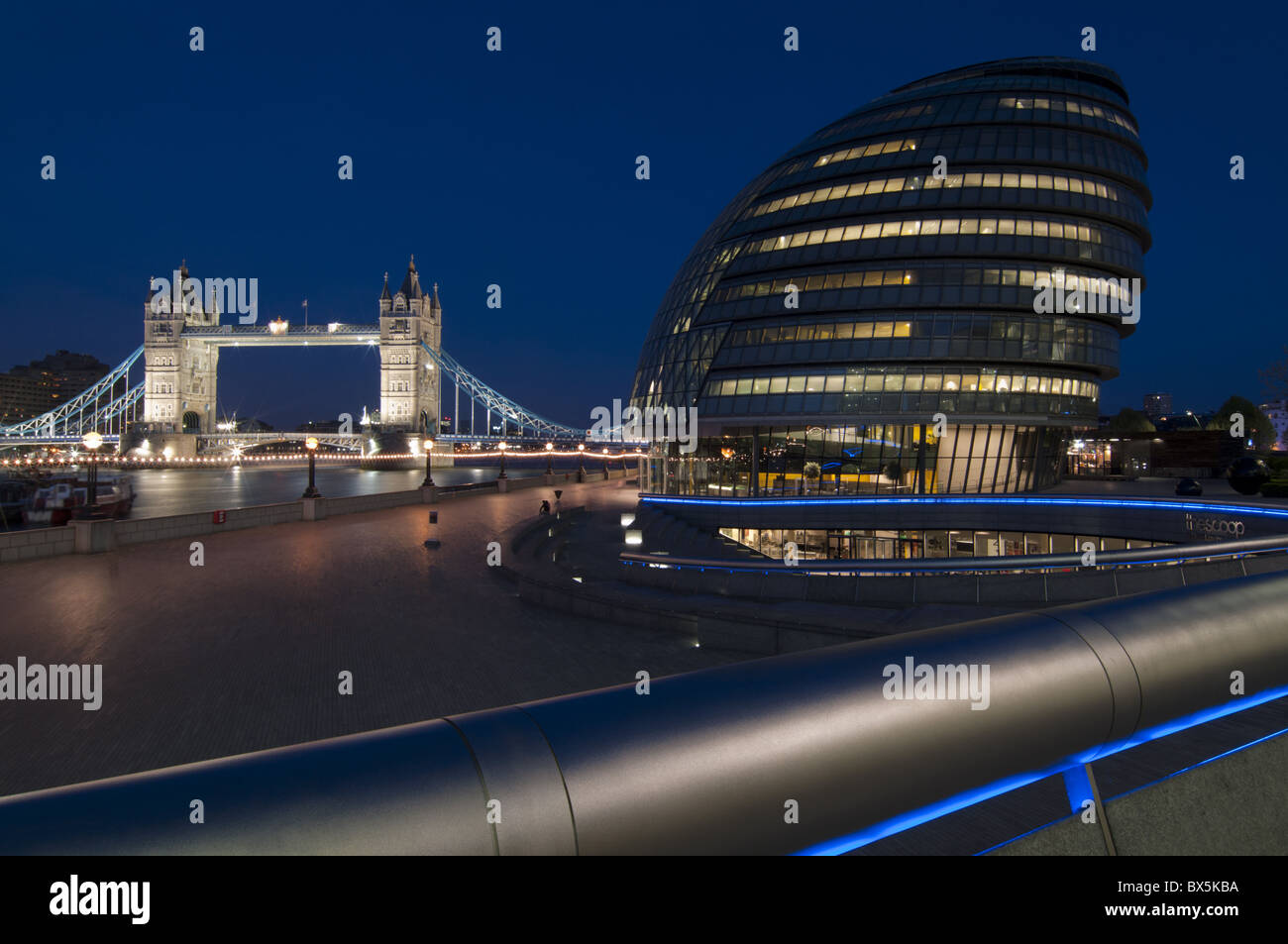 Tower Bridge and City Hall dusk, London, England, United Kingdom, Europe Stock Photo