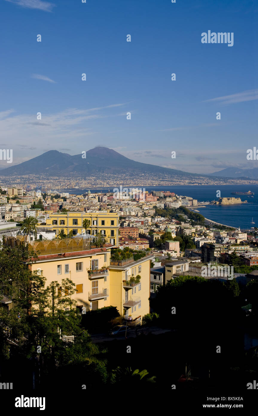 Cityscape and Mount Vesuvius, Naples, Campania, Italy, Europe Stock Photo