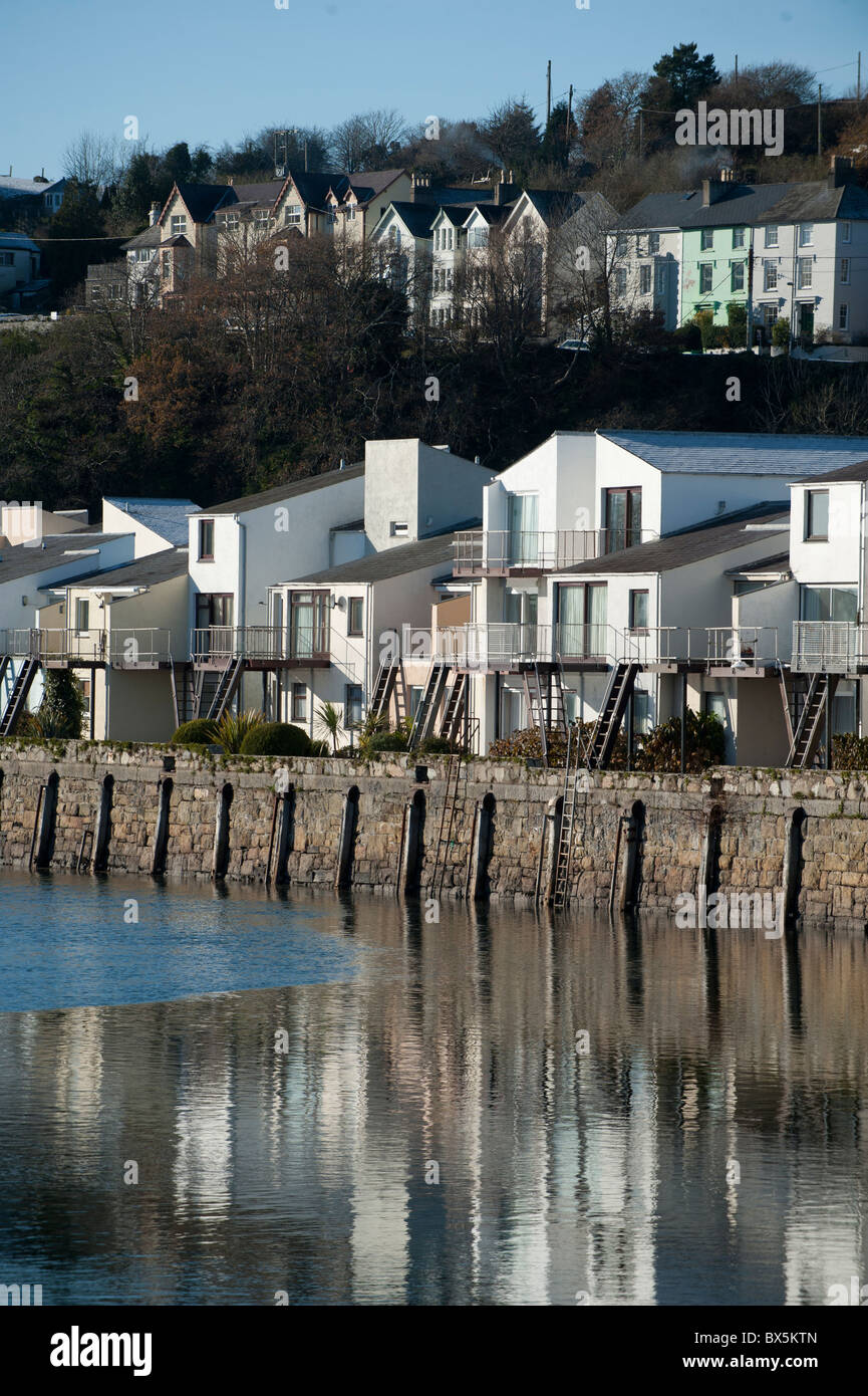 Waterside apartments at the harbour and marina at Porthmadog, Gwynedd