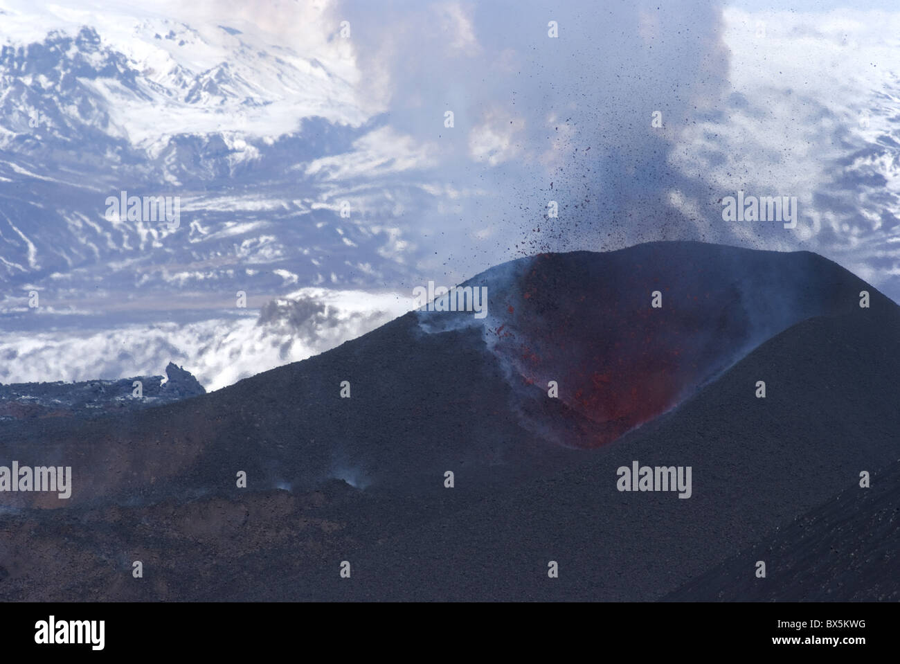 Lava erupting from Eyjafjallajokull volcano, Iceland, Polar Regions Stock Photo