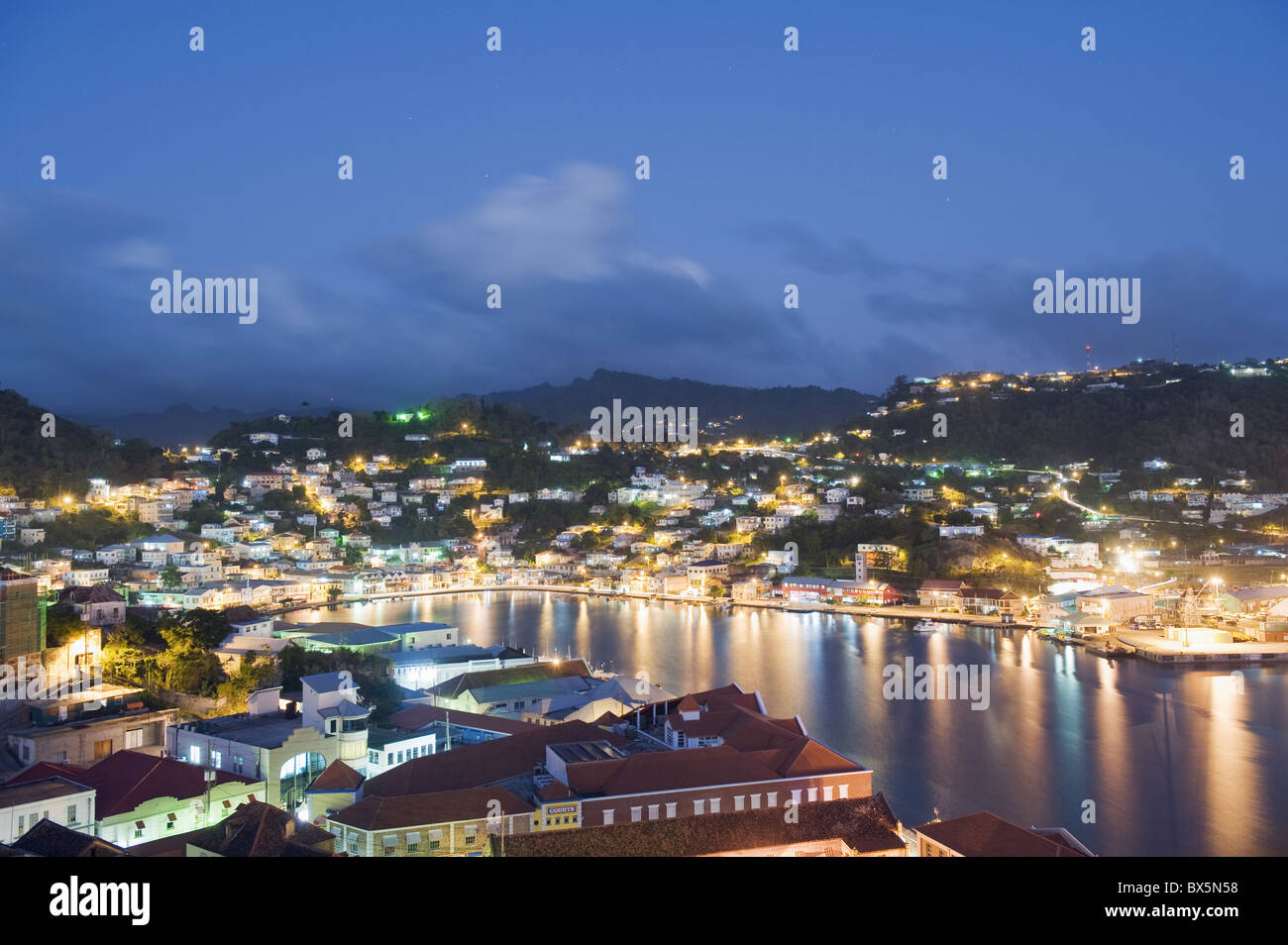 Harbour and town houses, St. Grenada, Windward Islands, West Indies, Caribbean