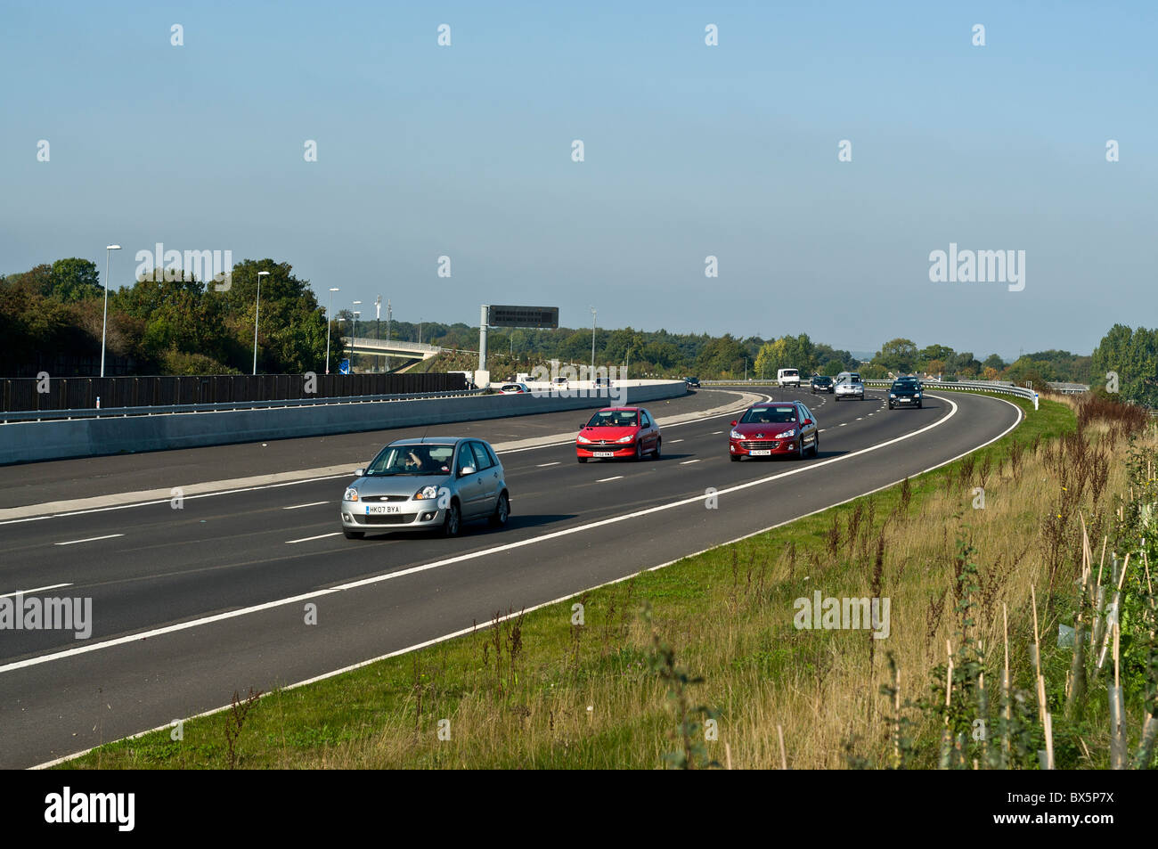 dh A1 motorway traffic A1M WEST YORKSHIRE Cars Wetherby three laned highway british car uk driving road england united kingdom Stock Photo