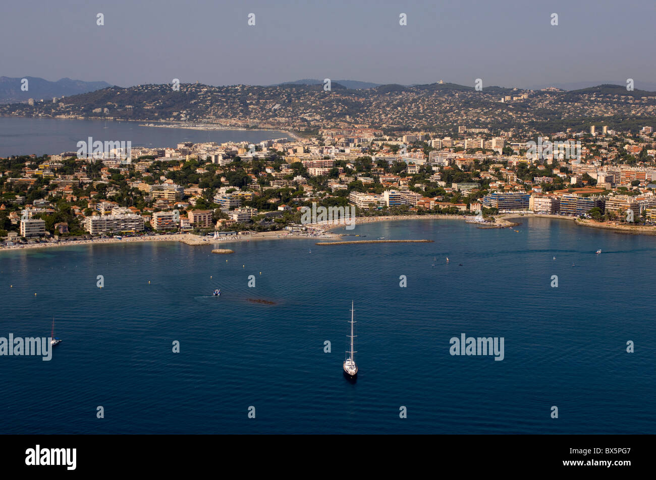 View from helicopter of Cap d'Antibes, Alpes-Maritimes, Provence, Cote d'Azur, French Riviera, France, Mediterranean, Europe Stock Photo