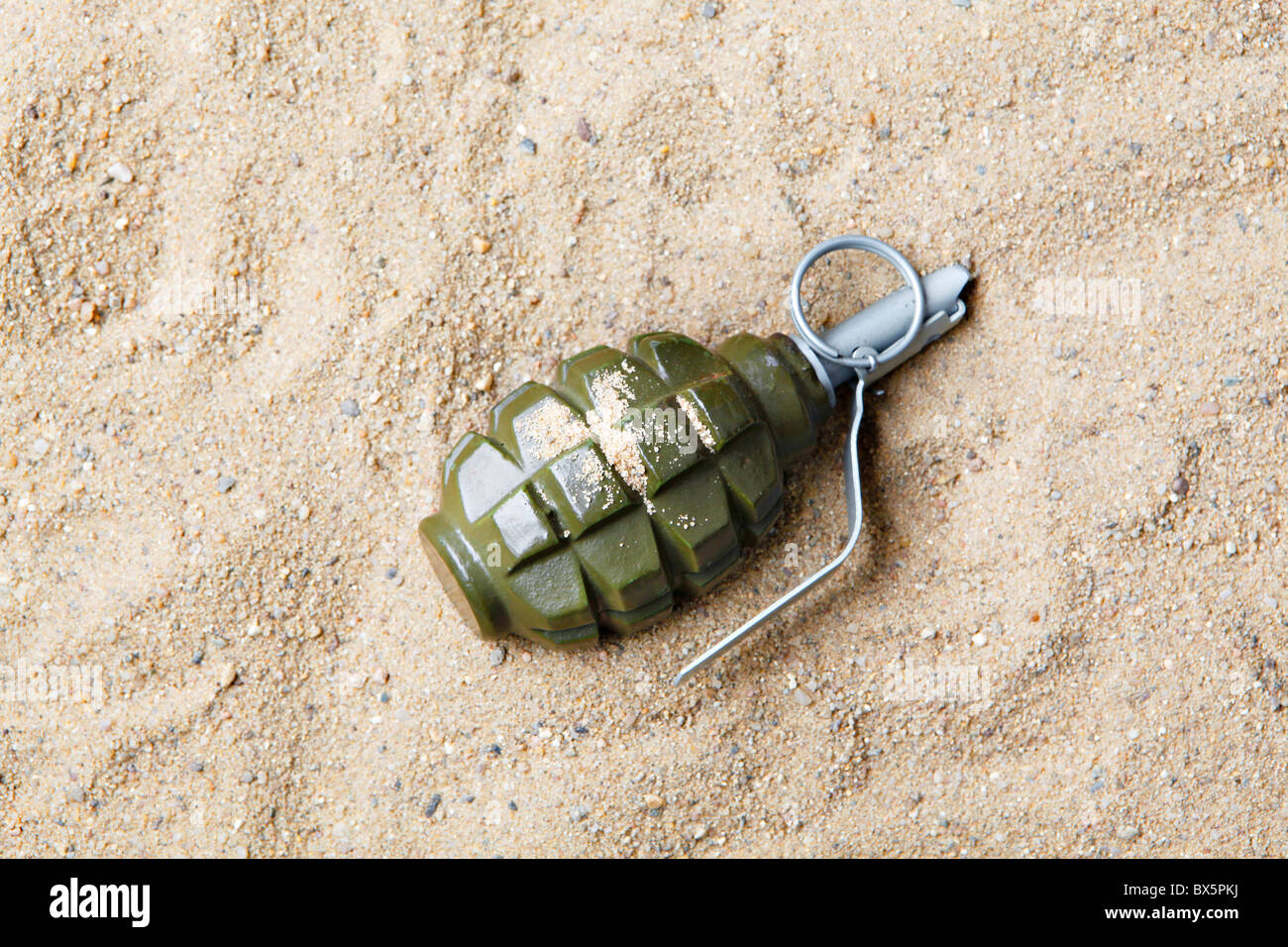A Handgrenade on a sand, deadly weapon, dangerous. (CTK Photo/Josef Horazny) Stock Photo