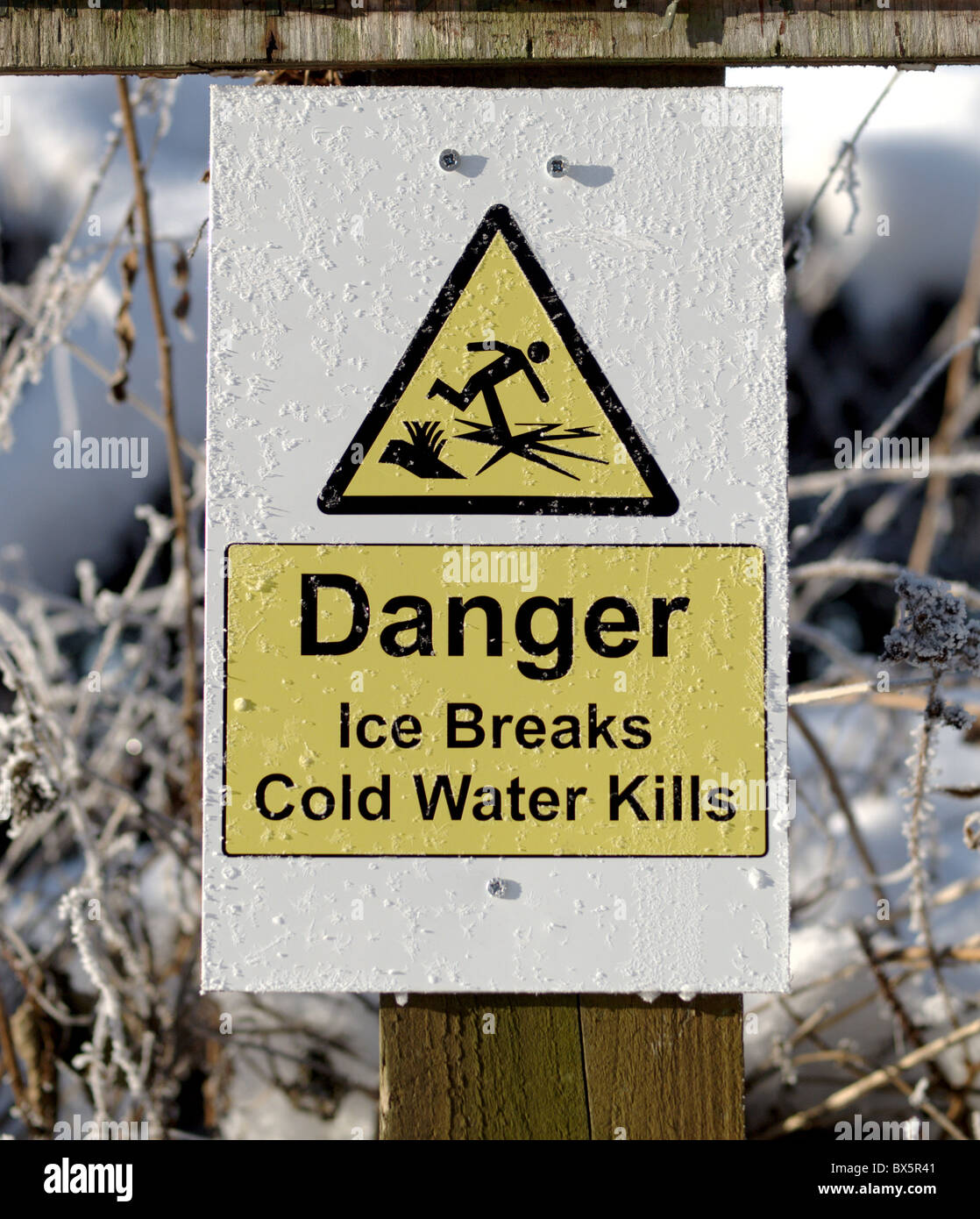 A warning of the dangers of skating on thin ice Stock Photo Alamy