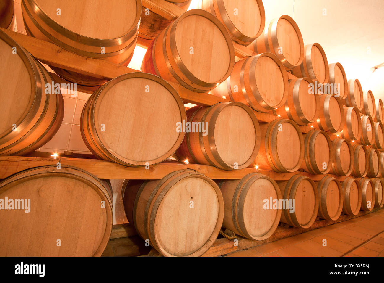 wine barrels in old wine cave Stock Photo Alamy