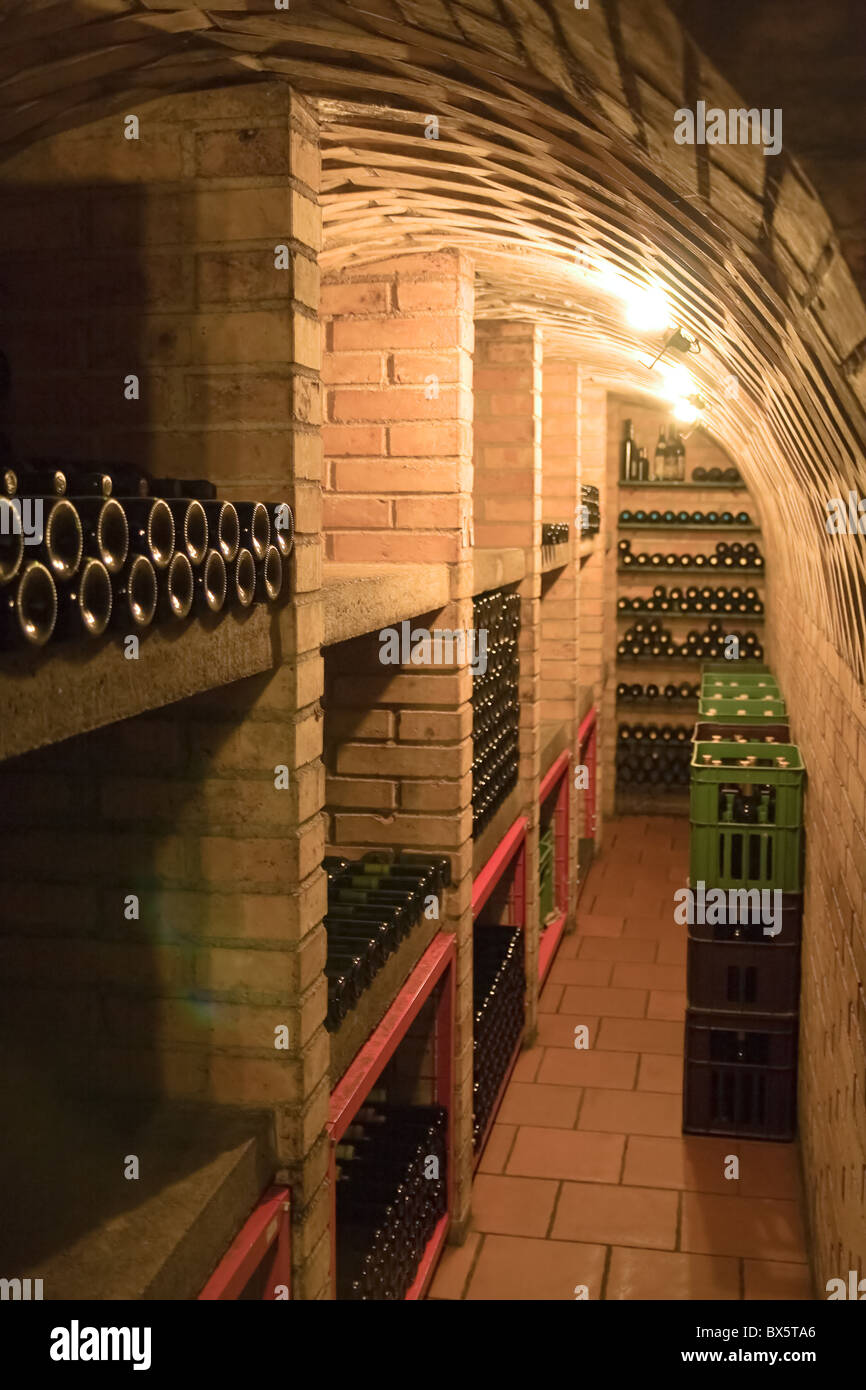 wine cellar with stacked bottles Stock Photo Alamy