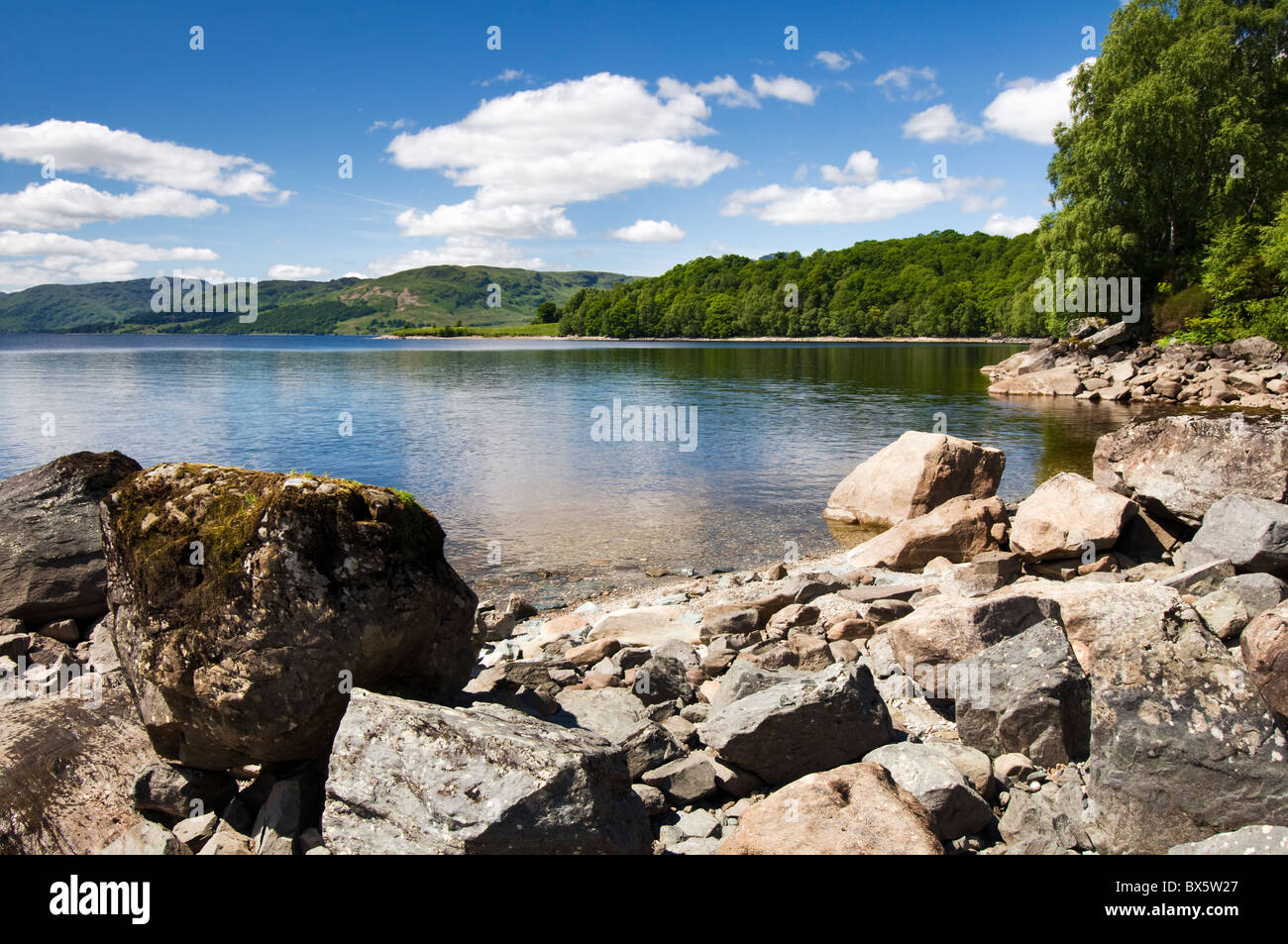 The beautiful Loch Katrine, part of the loch Lomond and Trossachs national park, district of Stirling, Scotland taken summer Stock Photo
