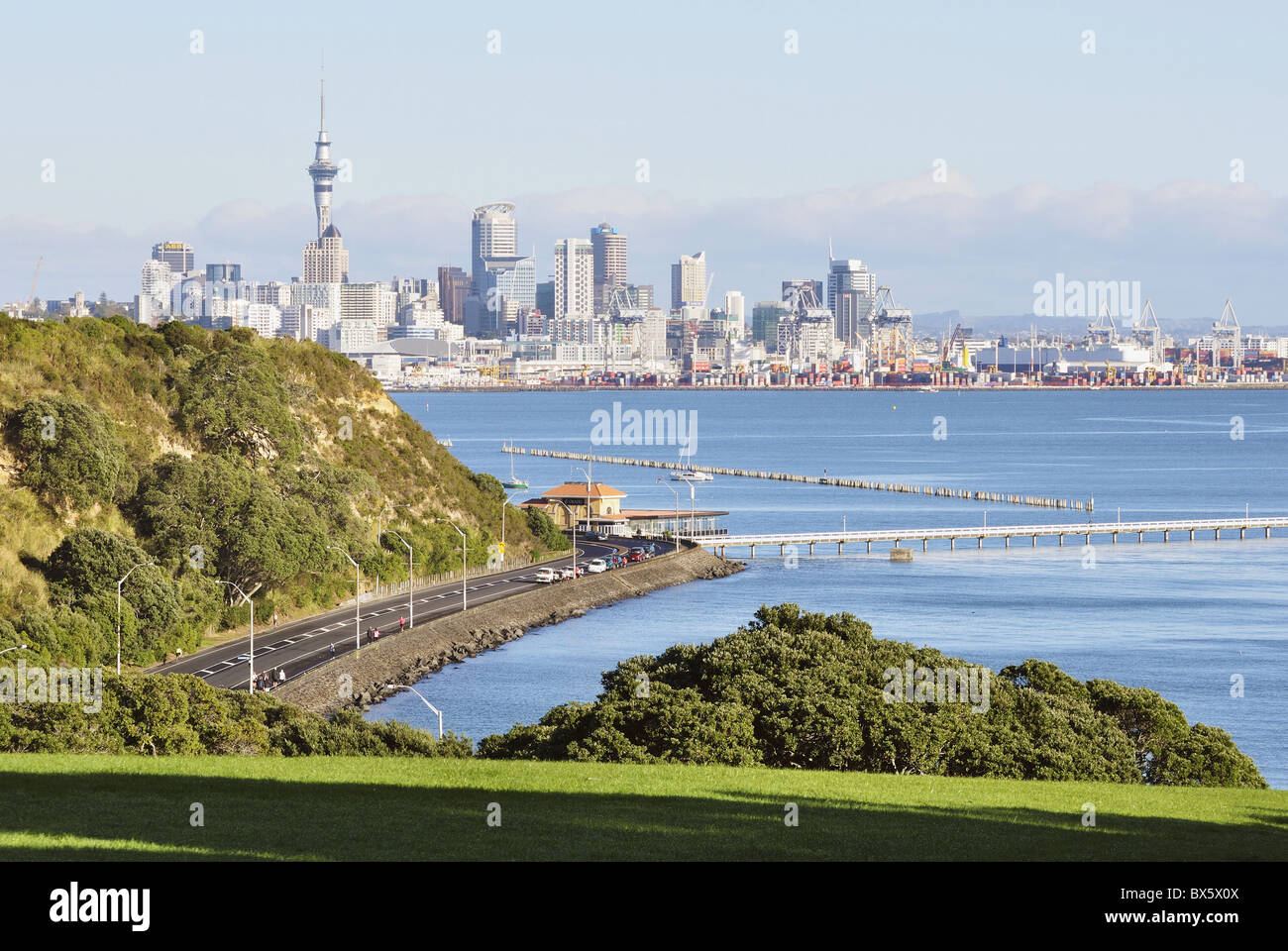 Okahu Bay and skyline, Auckland, North Island, New Zealand, Pacific Stock Photo