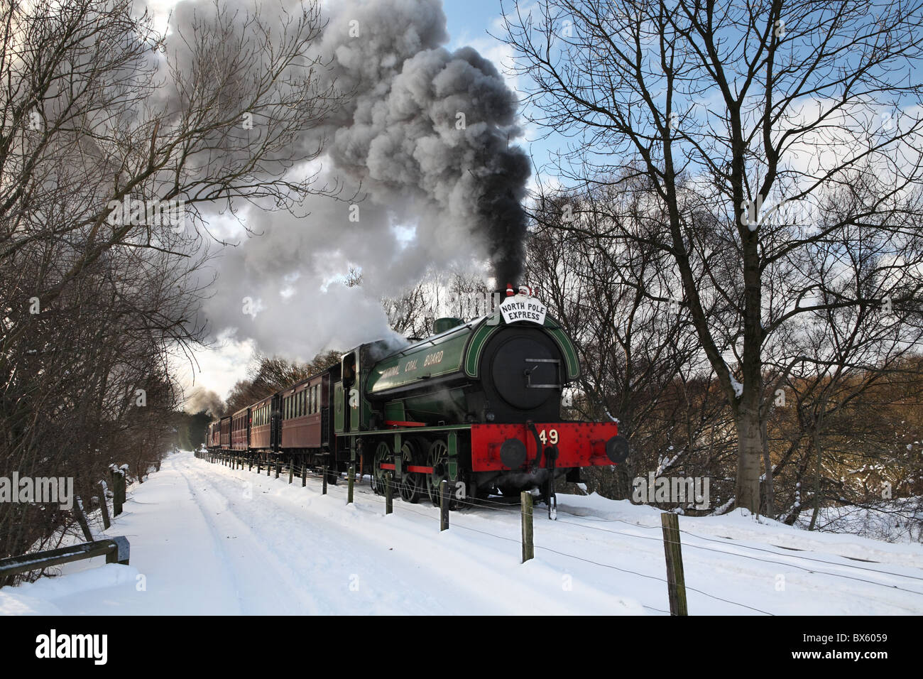 No. 49 heads the North Pole Express on the Tanfield Railway, near Stanley, Co. Durham, England, UK Stock Photo