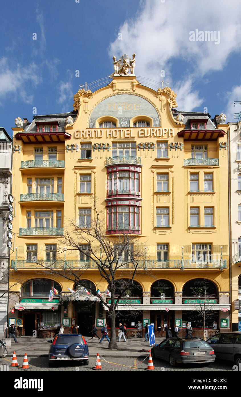Prague, Wenceslas Square, Grand Hotel Evropa Stock Photo - Alamy
