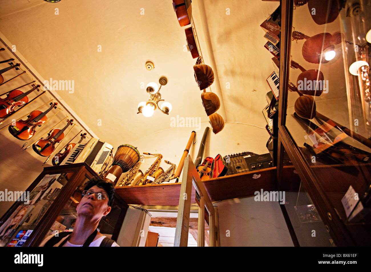 Golden Lane, Prague Castle, interior, musical instruments shop Stock