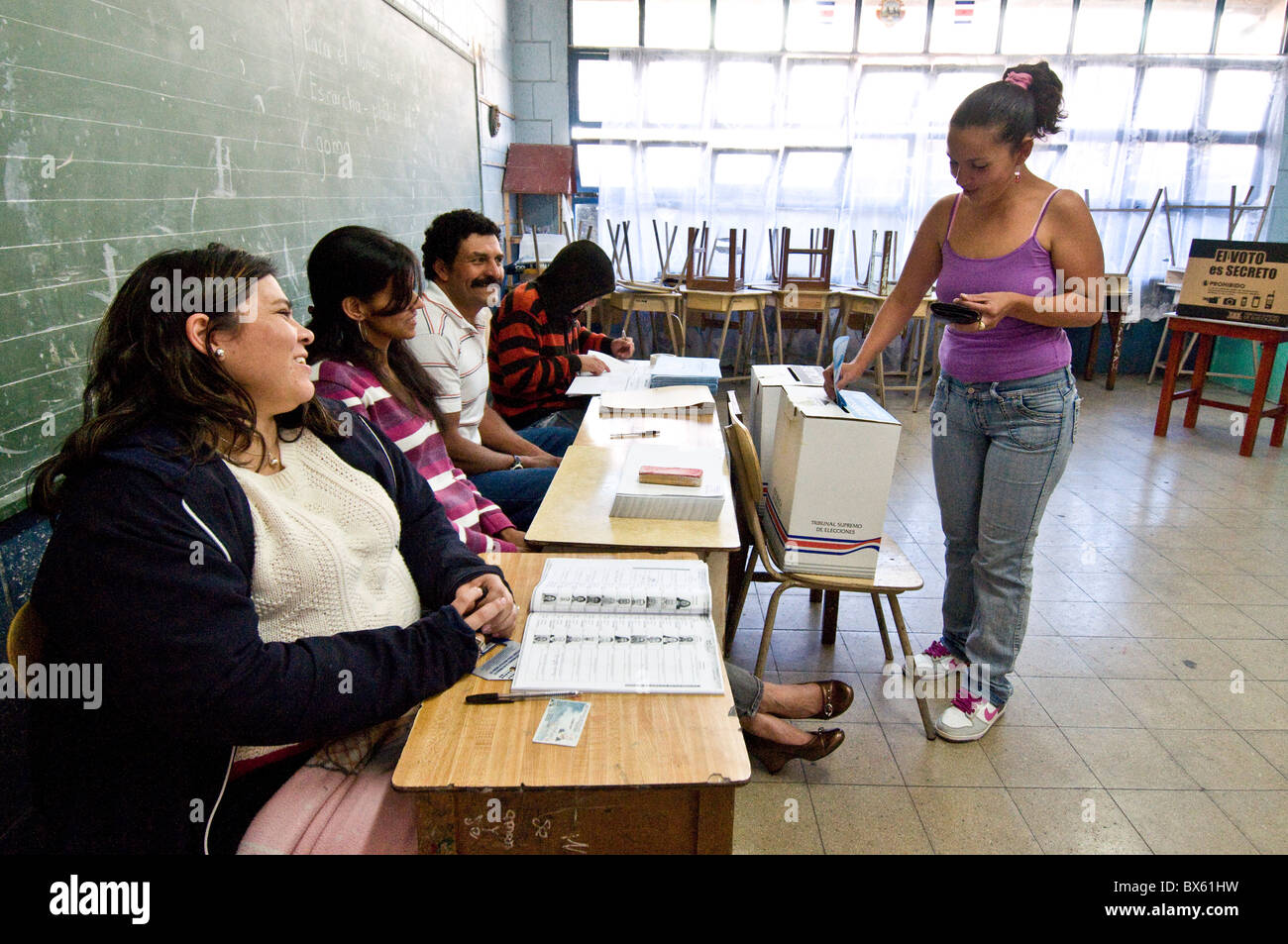 Female citizen casting a ballot  Municipal elections Costa Rica Stock Photo