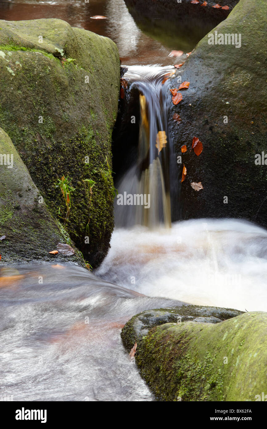Waterfall detail in Padley Gorge in the Peak District National Park Stock Photo